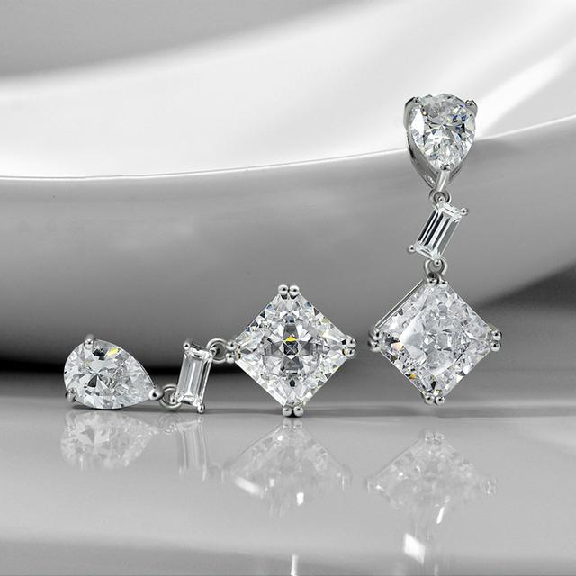 

100% Срібло S925 Стерлінгове Срібло Огранювання Крижана Квітка 10*10 мм Діаманти з Високим Вуглецем Сережки-Підвіски для Жінок Для Заручин Вечірки Вишукані Ювелірні Вироби білий