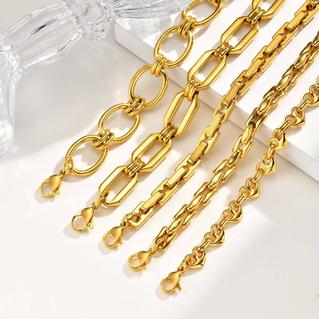 Punk Style Ladies Stainless Steel 18K Gold Plated Geometric Design Handmade Bracelet Thick Chain Jewelry Accessories Br-2646