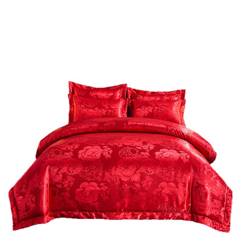 Europejska satyna żakardowa Czerwona pościel ślubna Zestaw czteroczęściowy
