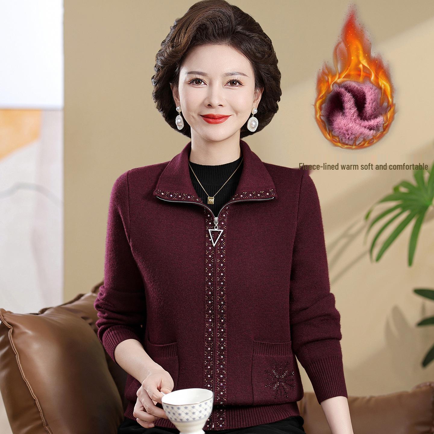 

Women s Plus Size Fleece-Lined Cardigan Coat - Warm, Thickened, Zip-Up Lapel Design for Autumn/Winter. L (up to 105 jin)