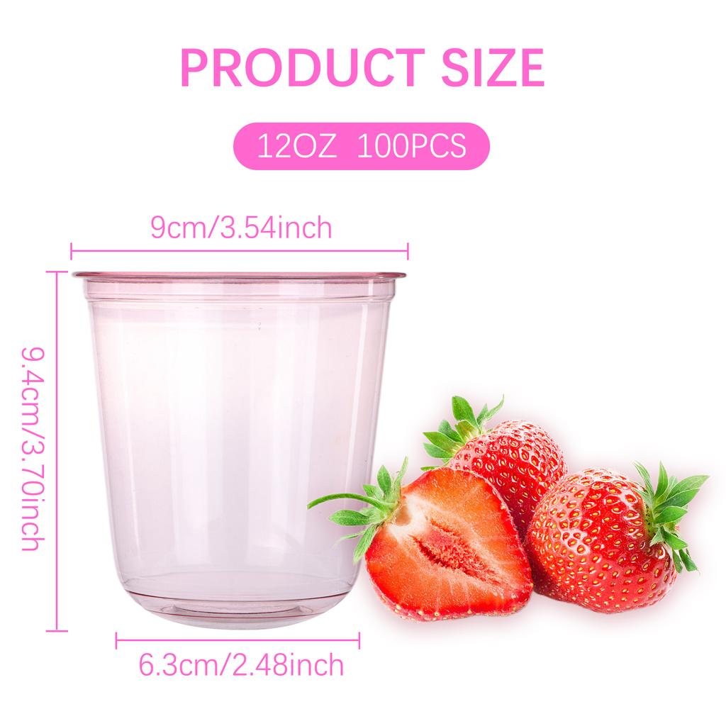 100 Adet 12Oz/360Ml Pembe Tek Kullanımlık Bardaklar Şeffaf Plastik Kokteyl Bardakları Tatlı Bardakları İçki Bardakları Pembe Parti Şarap Bardakları Düğün İçin