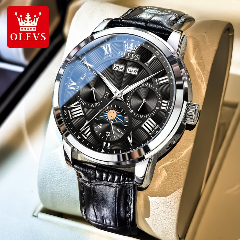OLEVS Automatic Man Watch Original Luxury Brand Moon Phase Perpetual Calendar Business Mechanical Wristwatches For Men New 6785