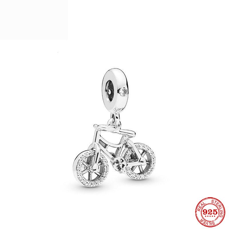 S925 Sterling Silver Pink Black Motorcycle Car Bike Dangle Charm Bead Fit Original  Bracelet Pendant DIY For Women Jewelry