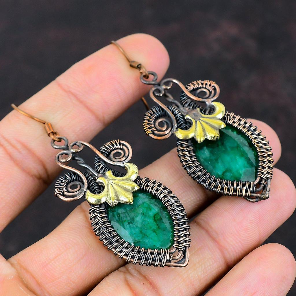 Faceted Zambian Emerald Earring Copper Wire Wrapped Handmade Earrings Wire Wrap Jewelry Awesome Gemstone Earring Gift For Her Copper Jewelry
