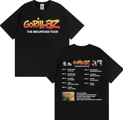 Band Gorillaz New Album The Mountian Tour T Shirts Men Women Vintage Fashion Cartoon T-shirts Cotton Casual Short Sleeve T-shirt