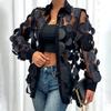 Black See-Through Blouse with 3D Circle Details