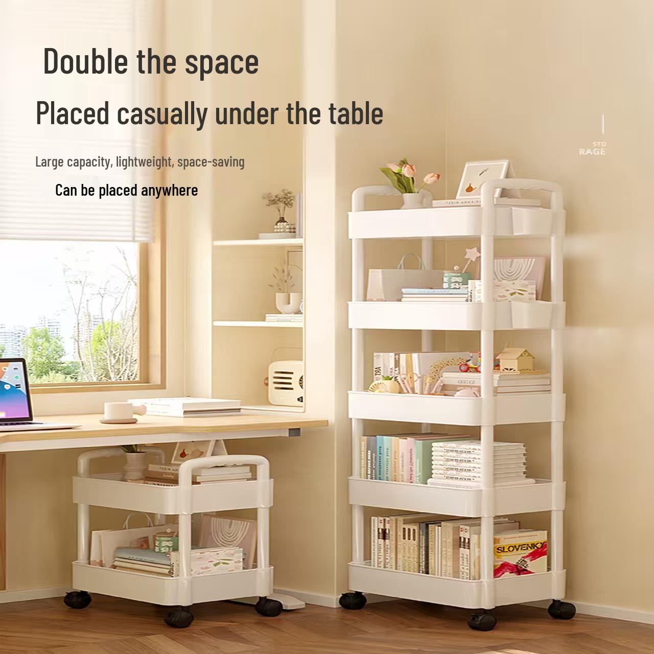 

Multi-Functional Mobile Storage Trolley for Kitchen, Bedroom, and Bathroom 3-layer Cream White [with Wheels]