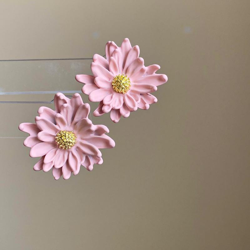 Silver Needle Pink Flower Fringed Vacation Style Earrings Summer Sweet Delicate Stud Earrings Small Fresh Design Earrings Women