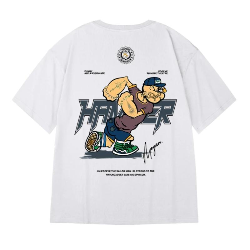 

Летняя футболка большого размера с принтом американского модного бренда Cartoon Power Sailor для мужчин, свободная хлопковая футболка с короткими рукавами XXXXXL чёрный