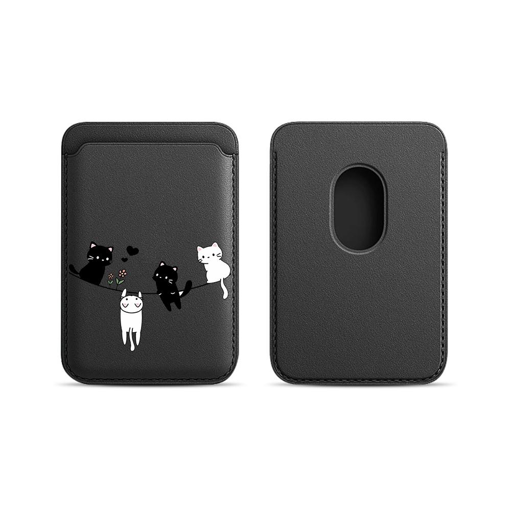 Cute Kitten Leather Card Wallet Cover Phone Card Holder Magnetic Case Suitable For All iPhone For Magsafe Card Phone Back Bag
