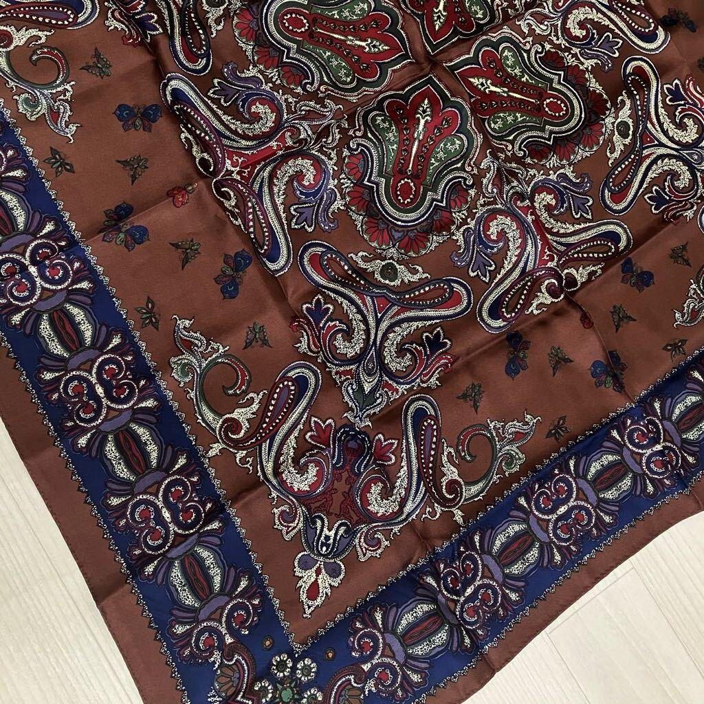 Used Scarf, silk scarf, 100% silk, large scarf, stole, shawl, all-over pattern, brown