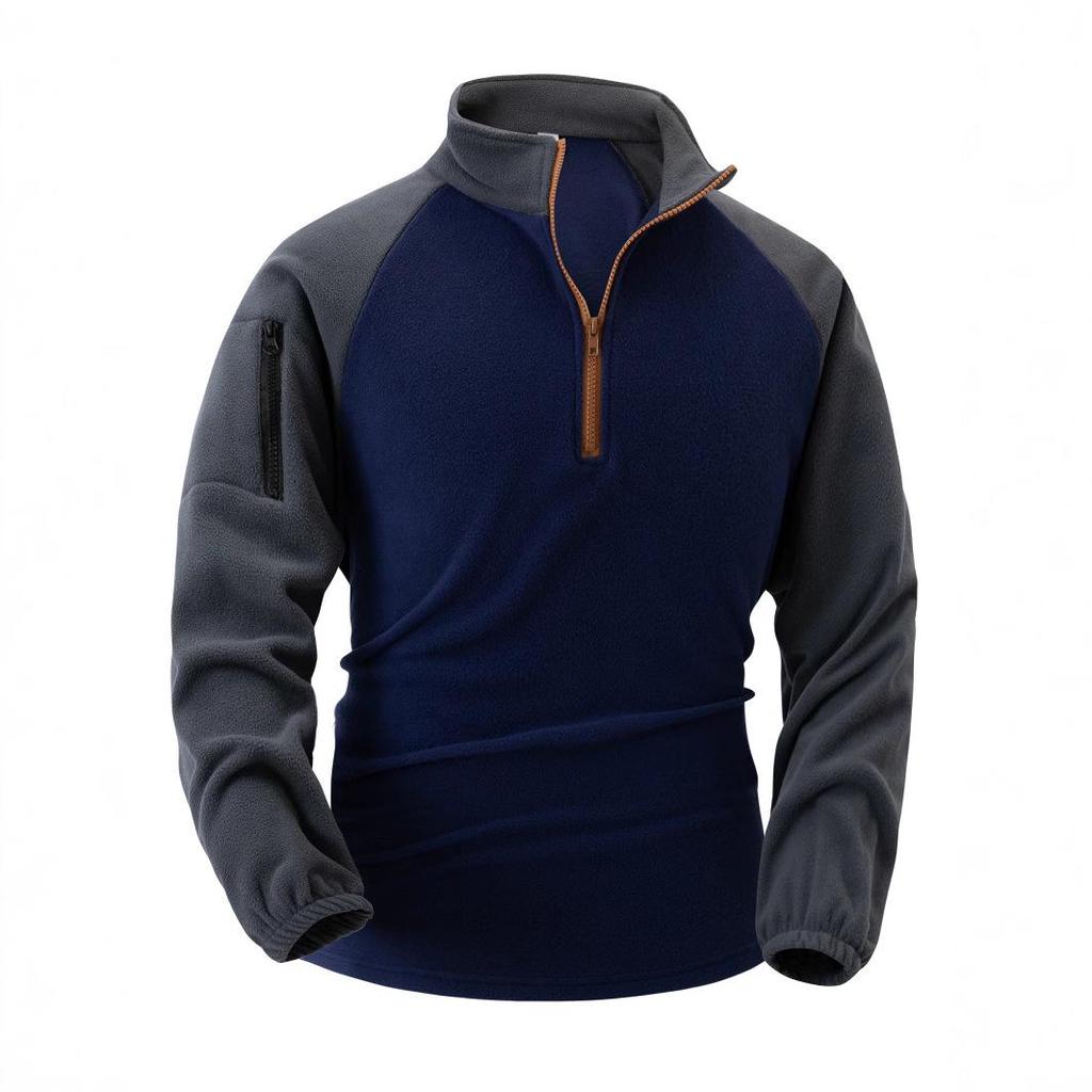 2026 Fashion Men's New Standing Collar Half Zipper Long Sleeve Casual Men's Coat Arm Zipper Pocket Tactical Hoodie Set Training Uniform