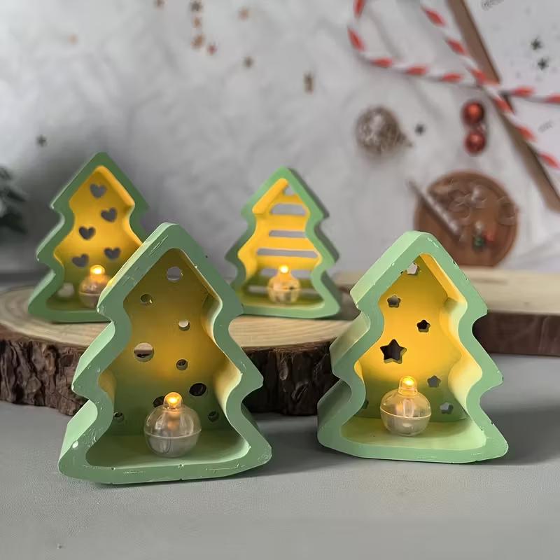 Four Connection Small Christmas Tree Silicone Molds DIY Xmas Trees Decorative Hanging Ornament Plaster Resin Mold Candle Tools