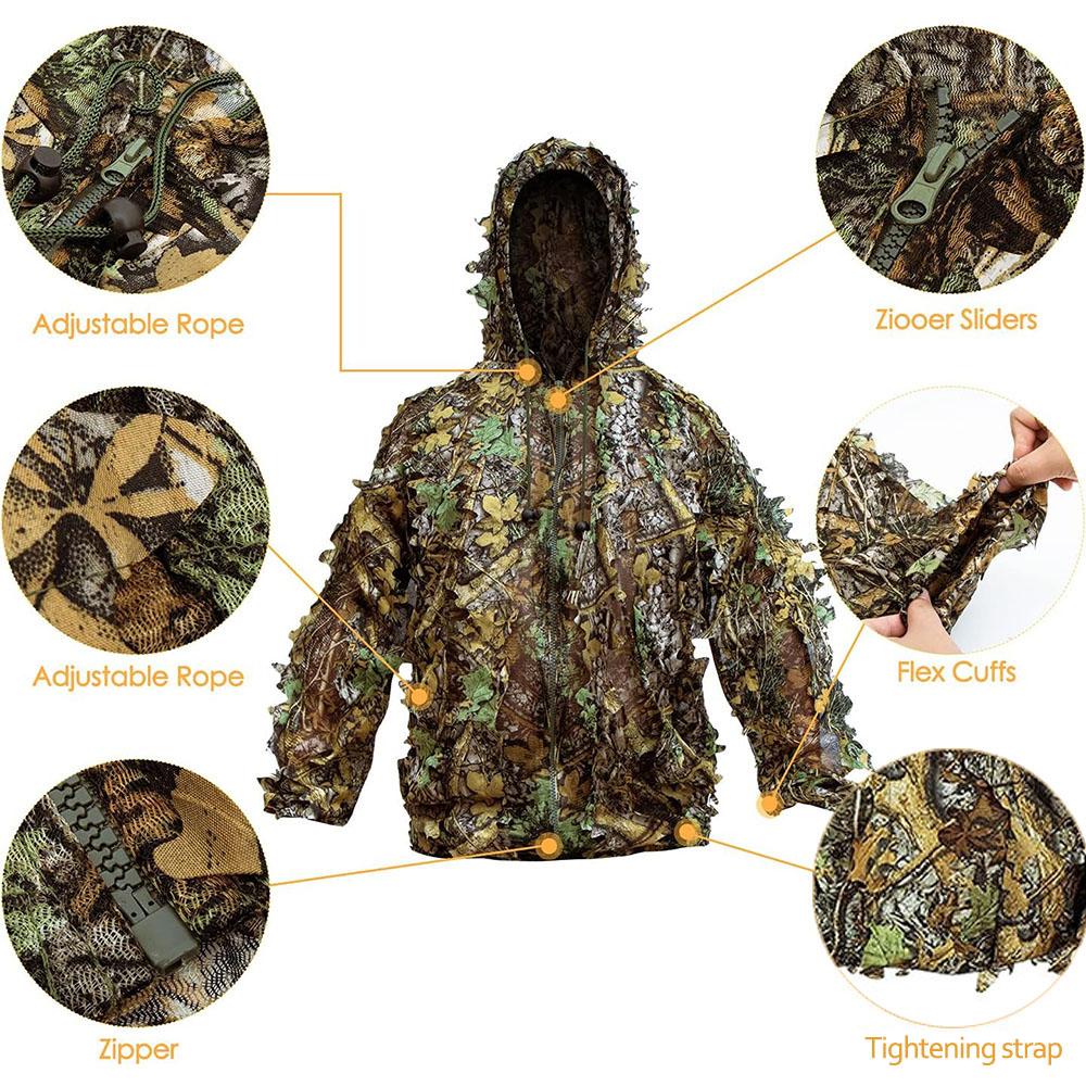 Ghillie Suit Men Women Kids 3D Leafy Bionic Camouflage Hunting Clothing CS Shooting Suit Tactical  Combat Clothes Set