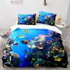 Underwater World King Queen Duvet Cover Cartoon Ocean Animal Bedding Set For Kids Fish Coral Sea Life Soft Polyester Quilt Cover