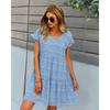 Women's Fashion Summer Spring Flower Pattern Print Short Sleeve V-Neck Loose Waistline Casual Dresses