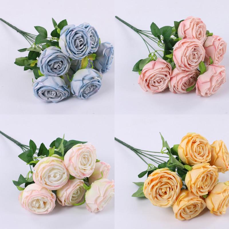 Single multi-headed rose wedding hotel decoration home road lead fake flower