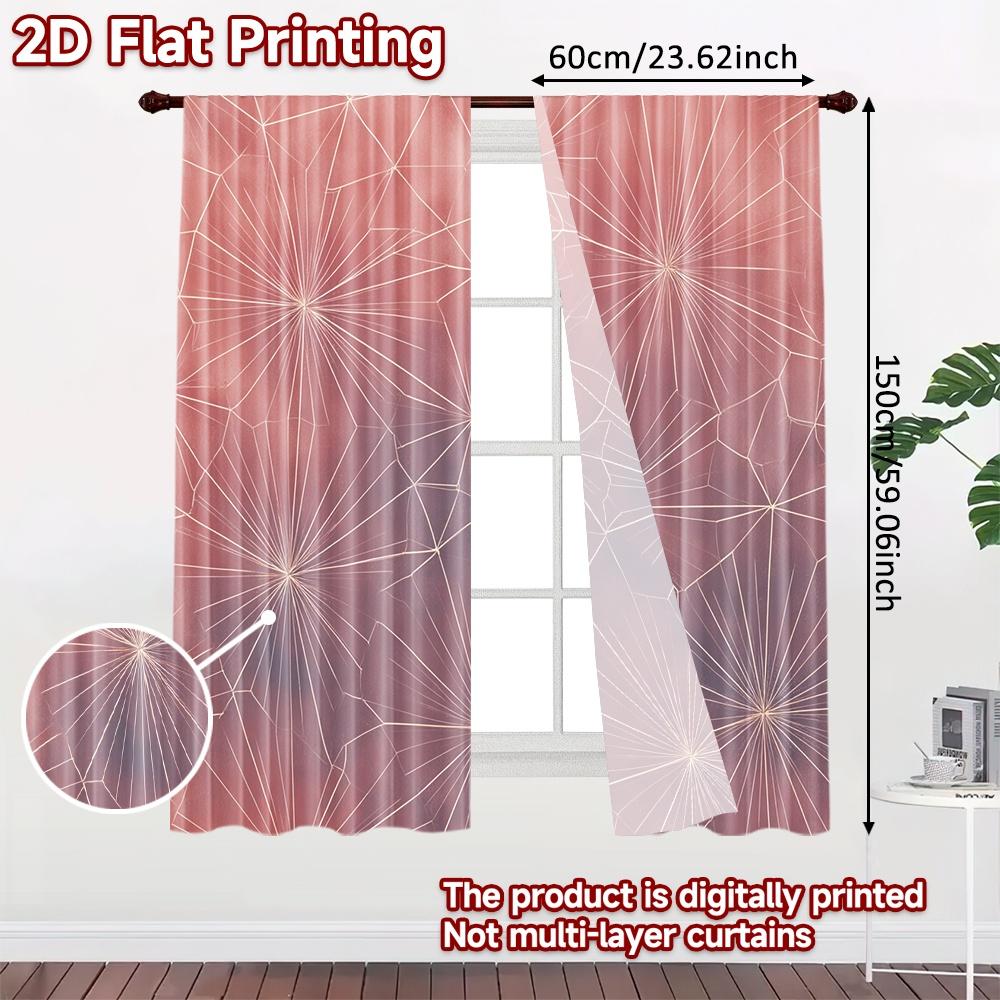 2D FLAT PRINTING 2pcs Curtains (Without Rod) Geometric Pink Design Ramadan holiday curtains Versatile Polyester Curtains Outdoor