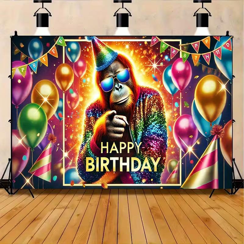 2D Orangutan Birthday Photo Backdrop Fun Party Decor Cloth