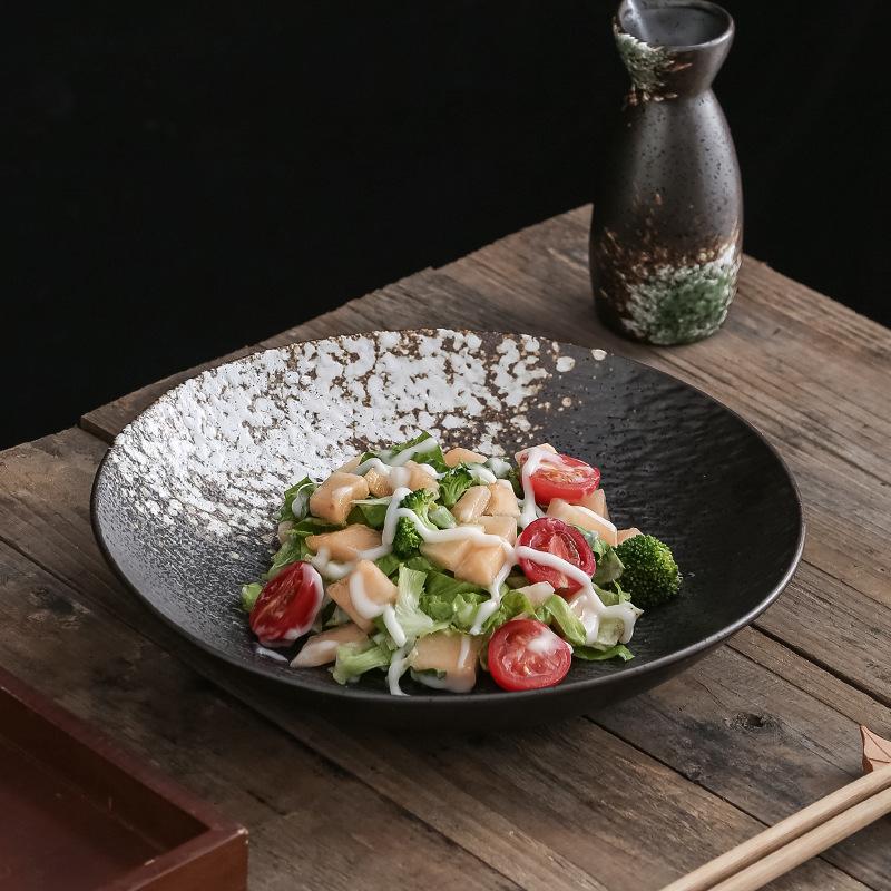 Japanese Sashimi Salad Deep Plate Western Main Course Side Shallow Bowl Household Rock Black Ceramic Tableware