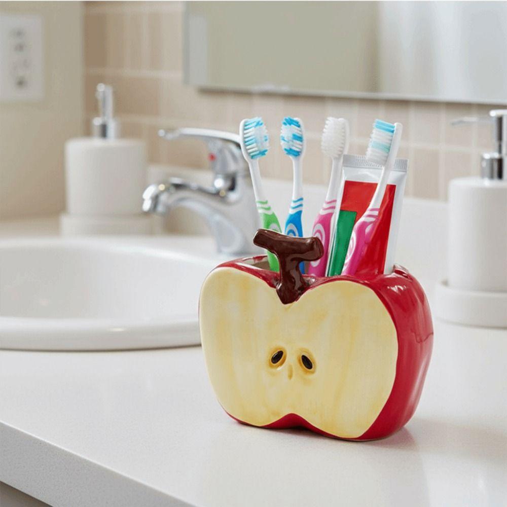 Creative Ceramic Toothbrush Holder Waterproof Non Slip Makeup Brush Storage Half Fruit Space-Saving Toothpaste Storage Rack
