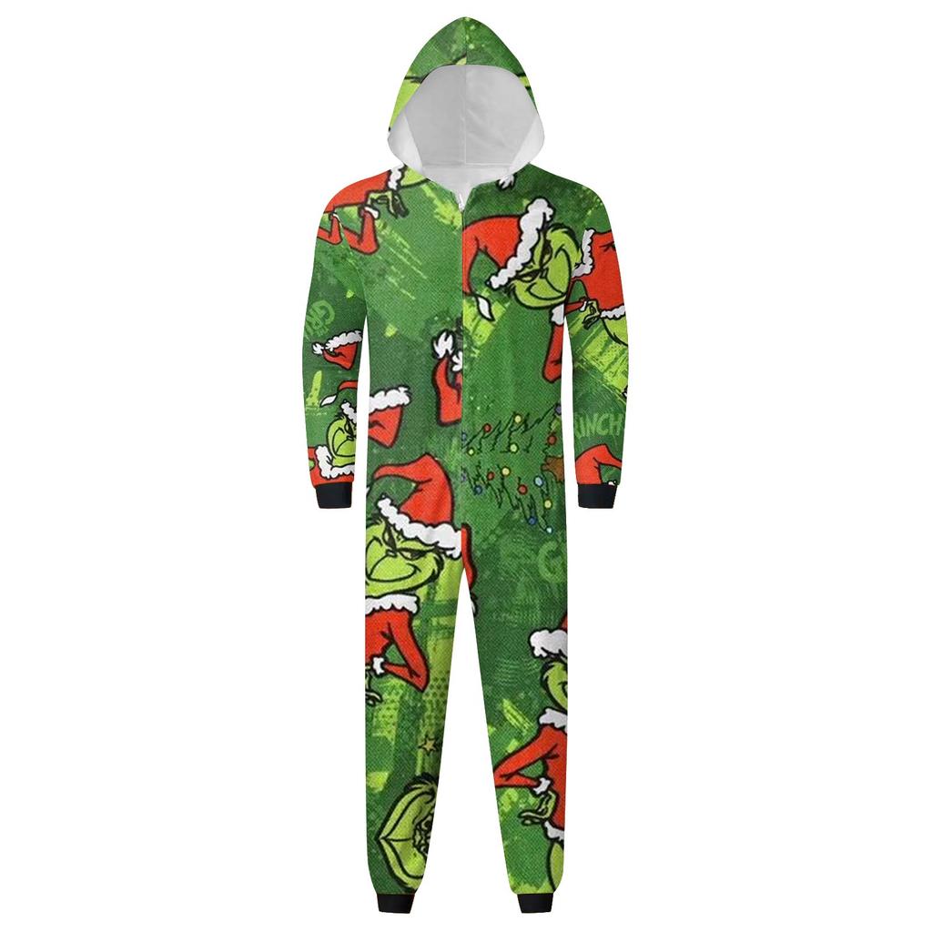 Parent-Christmas Printed Parent-Child Hooded Zip One-piece Homewear
