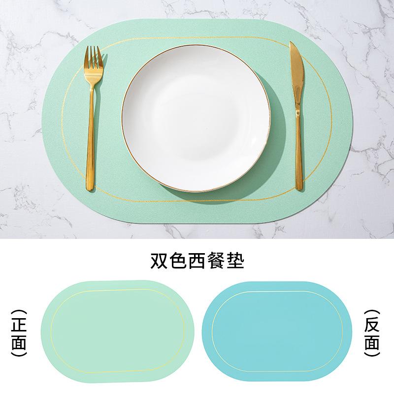 Direktlieferung von nordisch inspirierten zweifarbigen, kontrastierenden ovalen Leder-Tischsets, wasserdichte, ölabweisende und hitzeisolierende Tischsets für Hotels und Haushalte