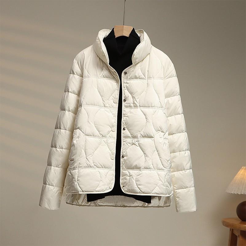 Womens Lightweight Short Down Jacket Stand Collar Slim Fit White Duck Winter Coat