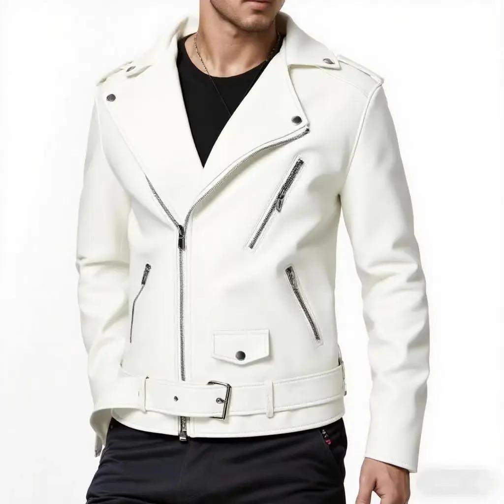 2026 Spring Autumn Men Moto Biker Leather Jackets Men Korean Slim Fit Turn Down Collar Pu Leather Coats Male Motorcycles Jacket