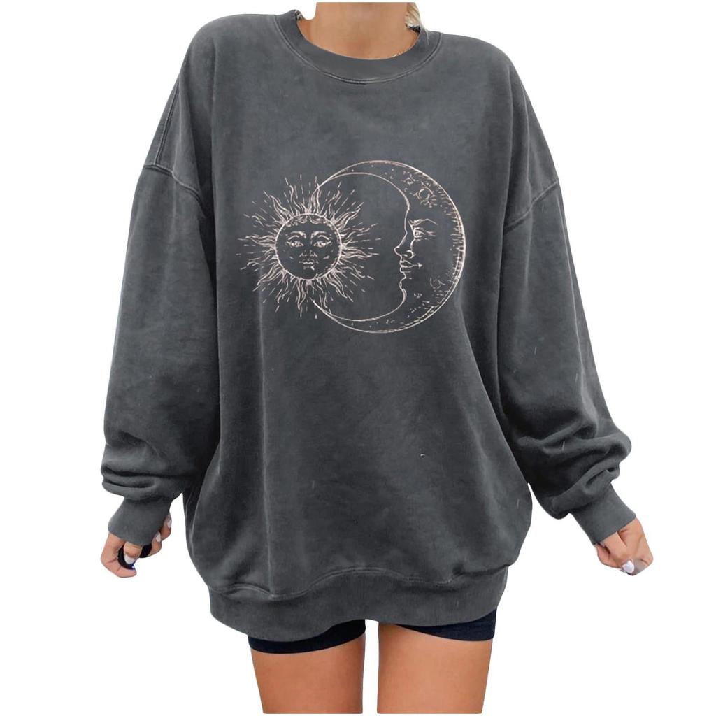 Women's Casual Sun  Printing Long Sleeve Sweatshirt Pullover Blouse Tops