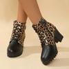 Round Toe Spring/autumn Modern Boots High Heel Square Heel Ladies Shoes On Sale 2025 Fashion Leopard Zip Women's Boots