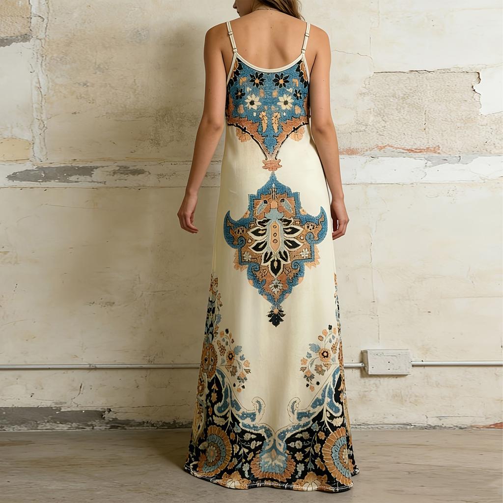 Women's Vintage Bohemian Printed V-Neck Sling Dress