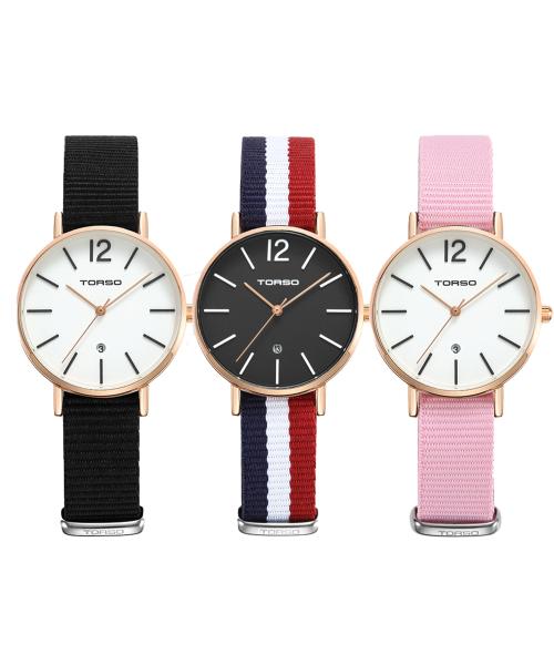 [TORSO] TORSO Doros Date Watch Women s NATO Band Watch T101F T101F-RB-N-BK