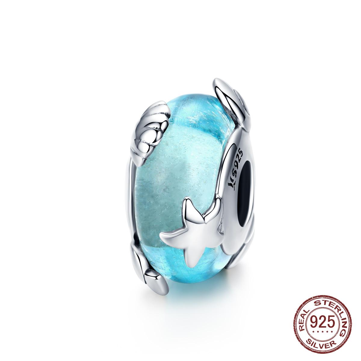

925 Стерлинг Серебряный светло-голубой Мурано стеклянные бусы для женщин ювелирных изделий Решении Starfish Шарм подходят европейский браслет Шарм