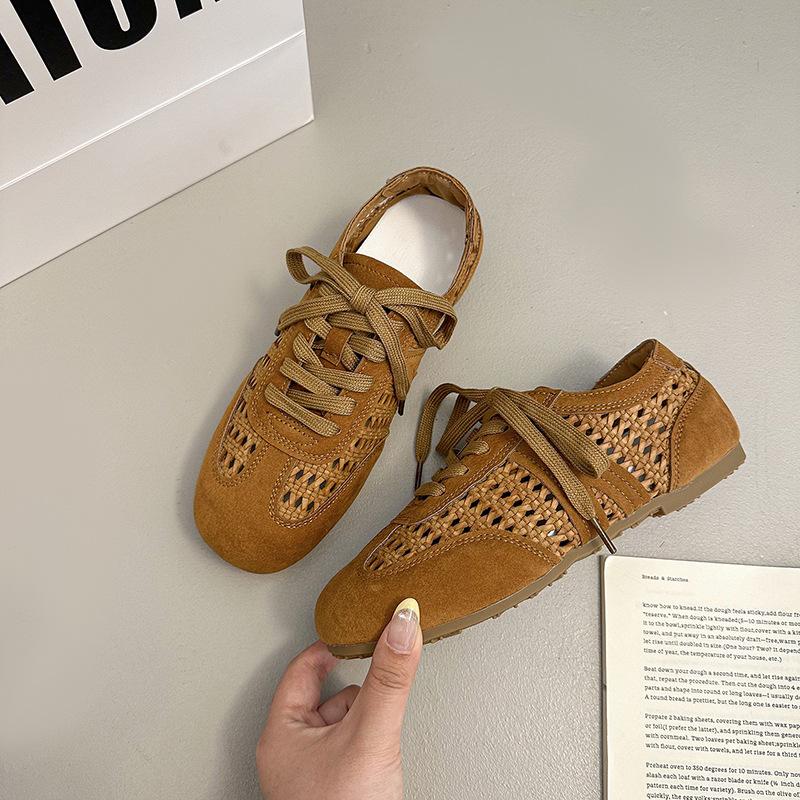 

Summer woven Dexun shoes ins tide 2025 new retro relaxation handmade flat casual sports shoes women s shoes 40 хаки