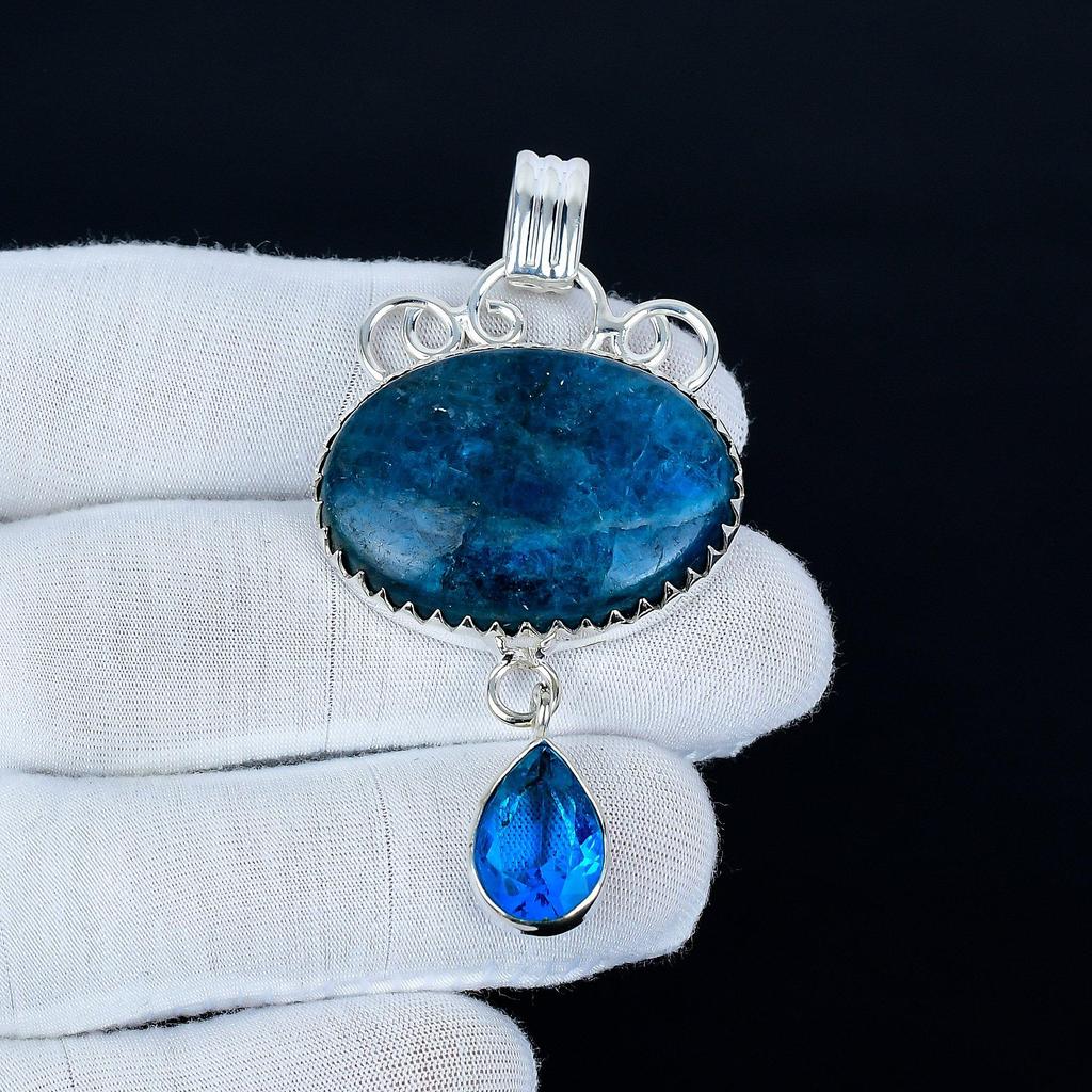 Purpurite Pendant, 925 Sterling Silver Handmade Jewelry, Blue Topaz Silver Pendant, Party Wear Jewelry For Women's, Pendant Christmas Jewelry