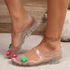 Fashion Plastic Flower Decoration Jelly Shoes Women 2025 Summer Low Wedge Heels Sandals Soft Cloud Non Slip Outdoor Sandals Rain Boots