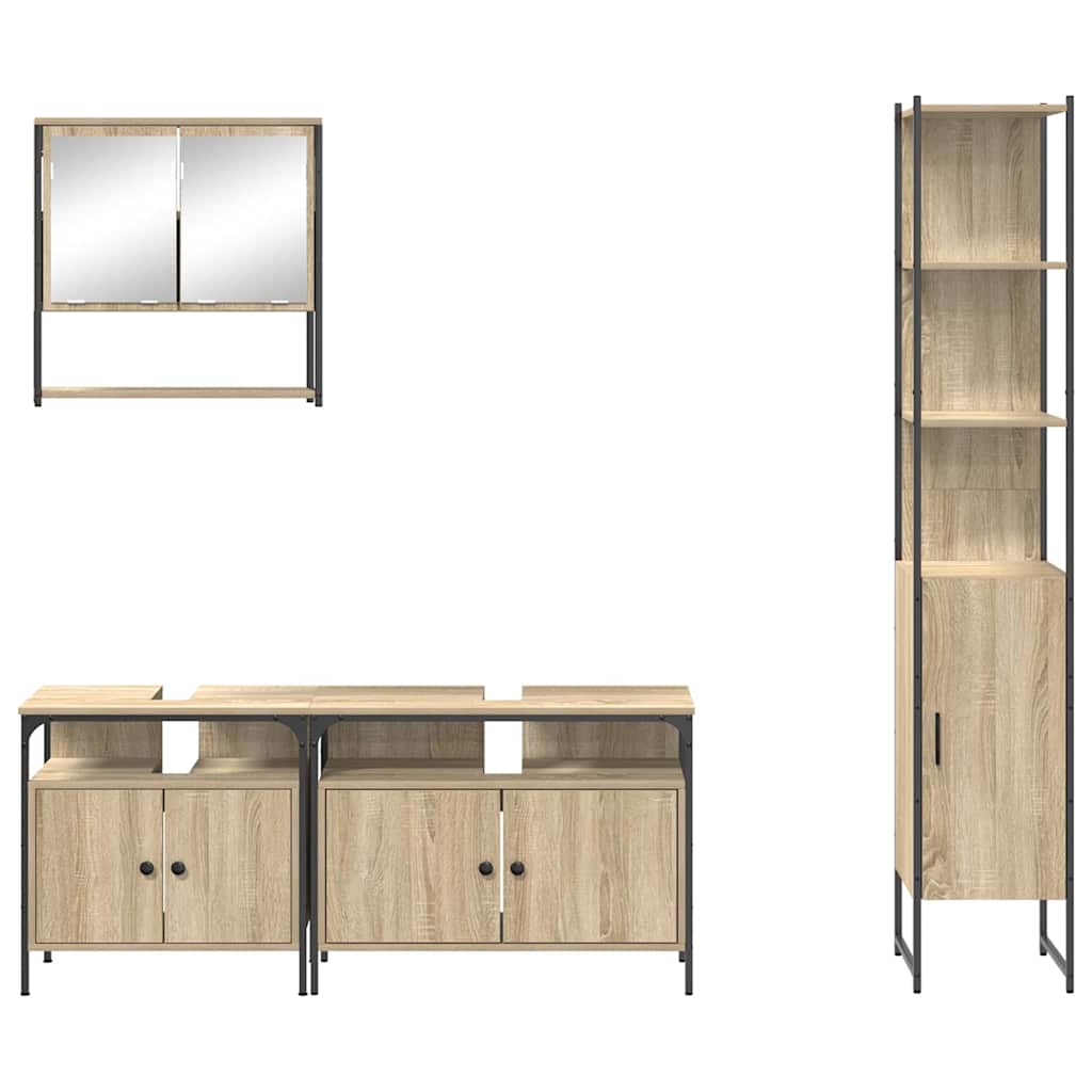 Bathroom Furniture Set with Shelf 4 Pcs Sonoma Oak Wood Based Material