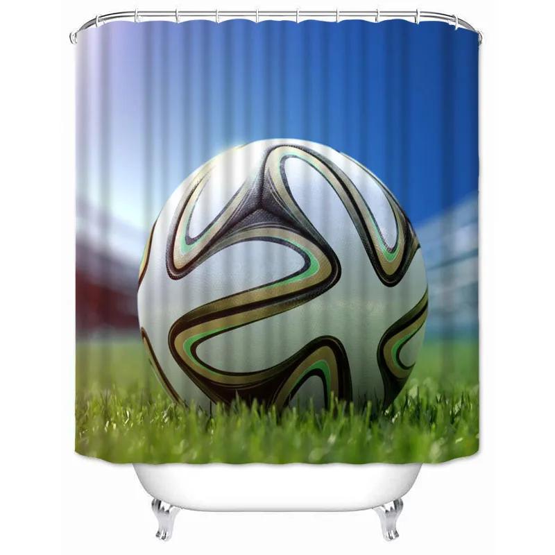 Soccer Shower Curtain Football Sports Theme Waterproof Bathroom Polyester Fabric Bathtub Curtain with Hooks for Home Decoration