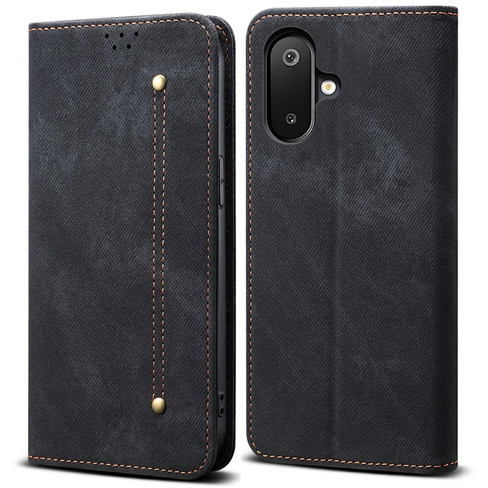 

For Samsung Galaxy M06 5G/F06 5G Case Jeans Cloth Texture Anti-Scratch Leather Stand Phone Cover Black
