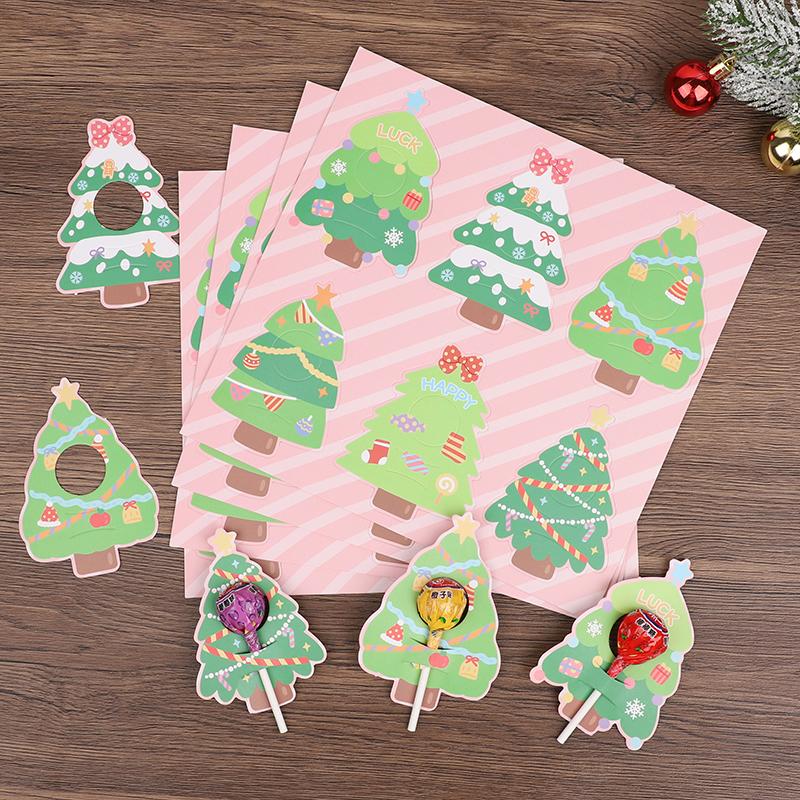 30pcs Christmas Tree Lollipop Cards Multi Type Tree Candy Holder For Navidad Party Sweets Packagings Supplies Kids DIY Gifts