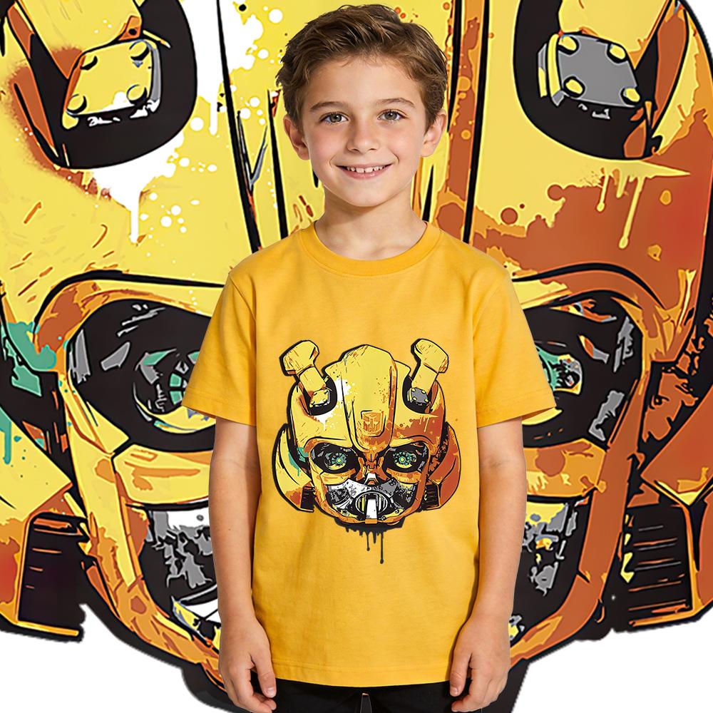 Transformers Bumblebee Trendy Mecha Print  Kids T Shirt Boys Girls Casual Soft Breathable Top