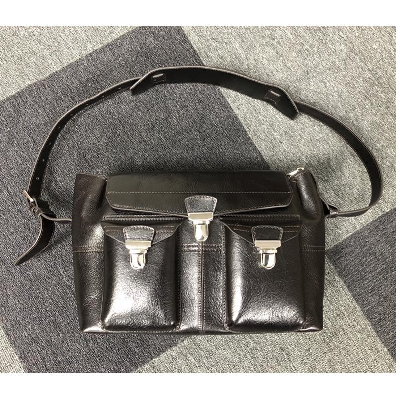 Niche Leather Messenger Bag, Vegetable-tanned Top-grain Leather Motorcycle Bag, Flip-top Workwear Bag, Crossbody Single-shoulder Bag