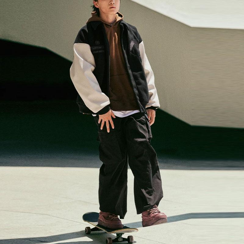 Li-Ning CF Surging Series Player Color Block Letter Print Polo Loose Jacket Unisex Jacket Black AJMT241-1