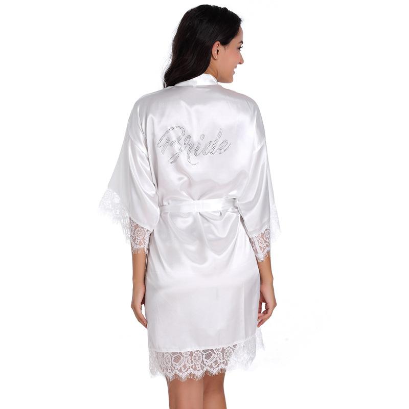Women's high-end diamond-encrusted Bride lace cardigan wedding robe, European and American style silk bridal makeup morning robe