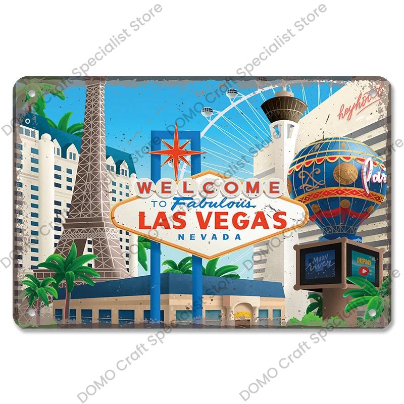Vítejte v Las Vegas Plaque Plechové cedule Vintage Nevada Casino Kovový plakát Nástěnná dekorace pro Bar Club Man Cave