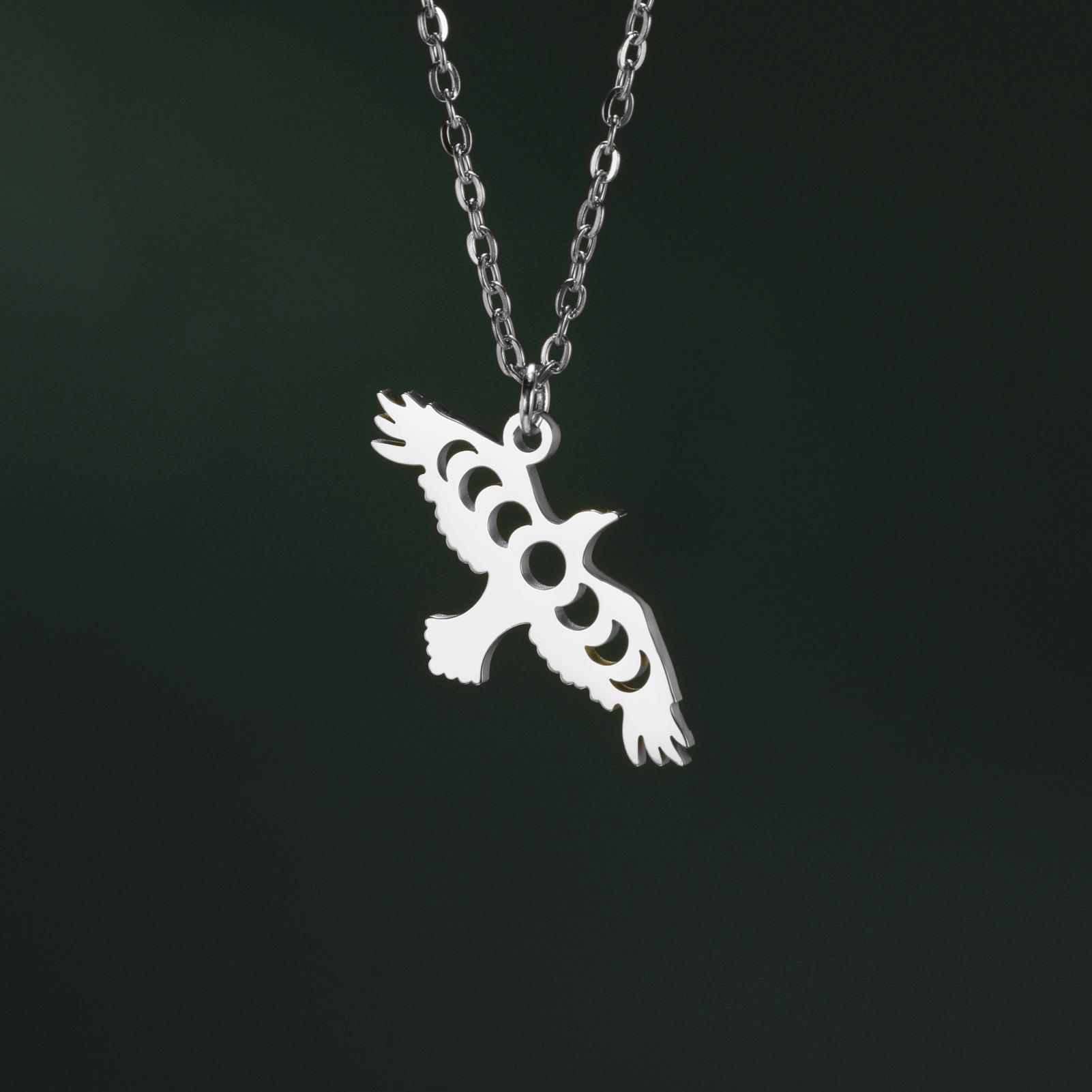 

LIKGREAT Hollow Lunar Phase Moon Eagle Necklace for Women Men Stainless Steel Animal Bird Hawk Pendant Protection Amulet Jewelry
