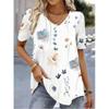 Fashion Woman Blouses 2026 T-shirt Women's 3d Flower Print White Kawaii V-neck T Shirt Female Clothing Oversized Summer Tops Tee