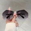 Rimless Irregular Sunglasses  New Chic Gradient Ocean Lenses Shades Trendy Stylish Design Hollowed Legs Sun Glasses