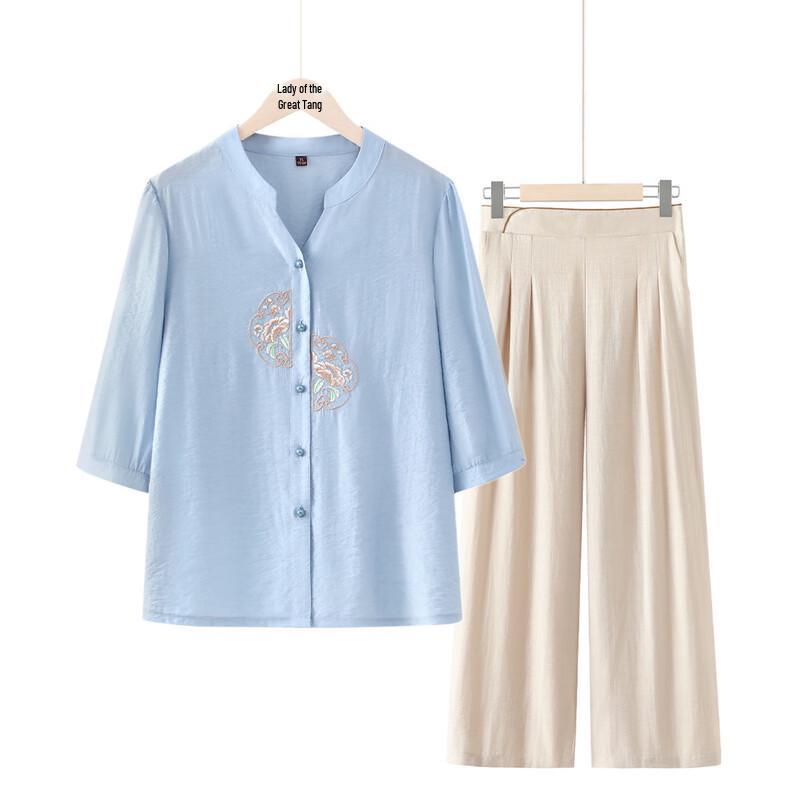 Elegant Viscose Blend Two-Piece Set for Middle-Aged Women